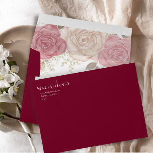 Burgundy Watercolor Floral Simple Return Address Envelope