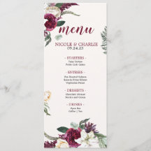 Burgundy Watercolor | Floral Wedding Dinner Menu