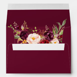 Burgundy Watercolor Floral Wedding Invitation Envelope