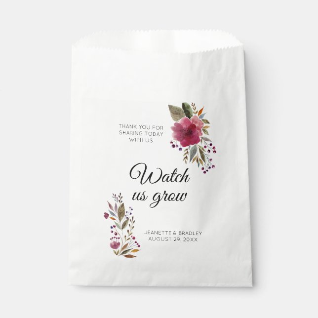 Burgundy Watercolor Floral Wedding Seed Favour Bag (Front)