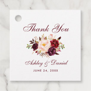 Burgundy Watercolor Floral Wedding Thank You Favour Tags
