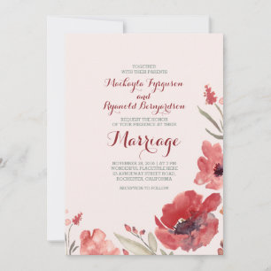 Burgundy Watercolor Florals Cute Wedding Invites