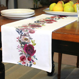 Burgundy Watercolor Florals Short Table Runner