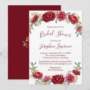 Burgundy Watercolor Flowers Bridal Shower Invitation