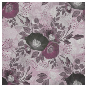 Burgundy watercolor flowers. fabric