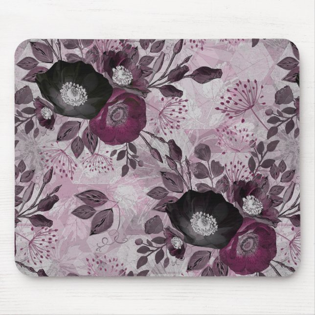 Burgundy watercolor flowers.  mouse pad (Front)