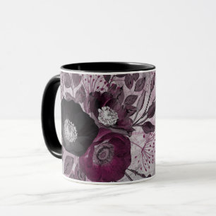 Burgundy watercolor flowers. mug