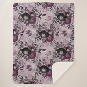 Burgundy watercolor flowers.  sherpa blanket