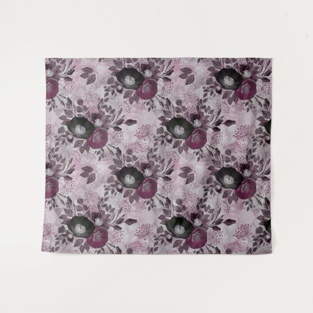 Burgundy watercolor flowers.  tapestry (Front (Horizontal))