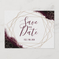 Burgundy Watercolor Geometric Frame Save the Date