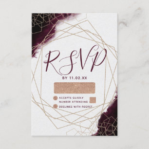 Burgundy Watercolor Geometric Frame Wedding RSVP