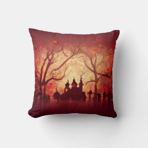 Burgundy Watercolor Halloween Throw Pillow