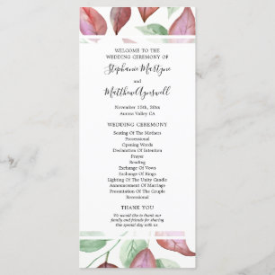 Burgundy Watercolor Leaf Foliage Wedding Ceremony Program