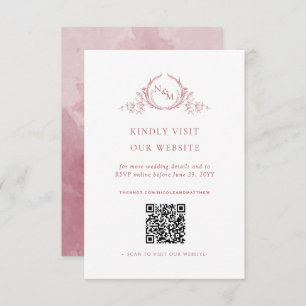 Burgundy Watercolor Monogram QR Code/RSVP Online Enclosure Card