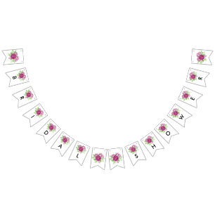 Burgundy Watercolor Peonies Bridal Shower Bunting Flags