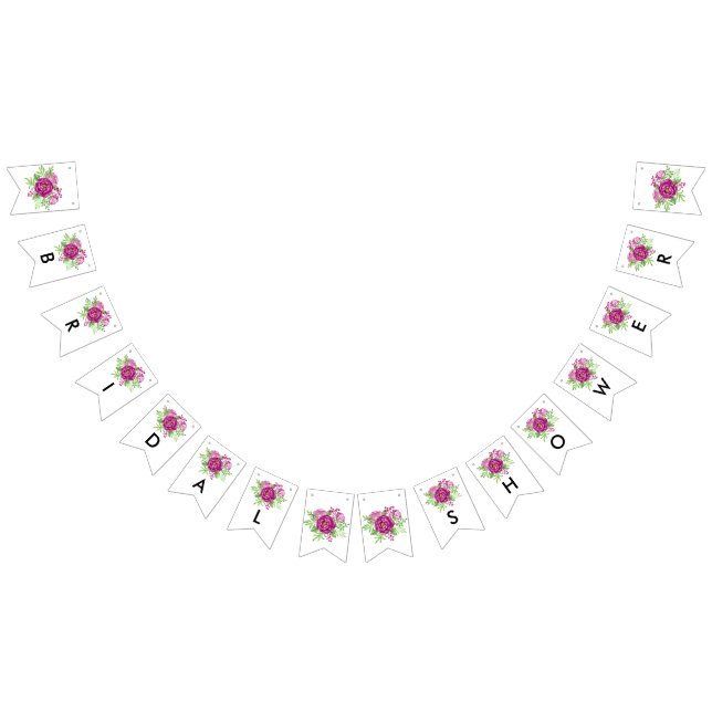 Burgundy Watercolor Peonies Bridal Shower Bunting Flags (All)