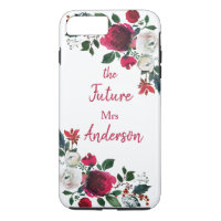 Burgundy Watercolor Rose Floral the Future Mrs