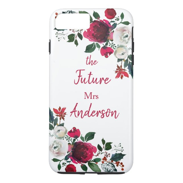 Burgundy Watercolor Rose Floral the Future Mrs Case-Mate iPhone Case (Back)