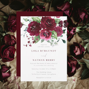 Burgundy Watercolor Roses Wedding  Invitation