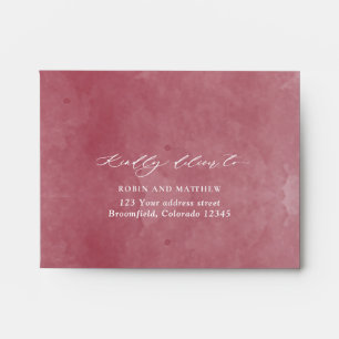 Burgundy Watercolor RSVP w/ Return Address Crest Envelope