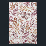Burgundy Watercolor Rustic Leaves  Kitchen Towel<br><div class="desc">watercolor painted colourful botanical leaves pattern</div>