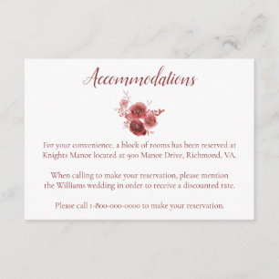 Burgundy Watercolor wedding accommodations Enclosure Card