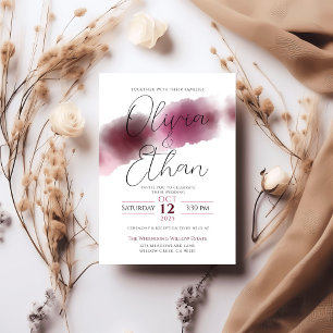 Burgundy Watercolor Wedding - Elegant Script Invitation
