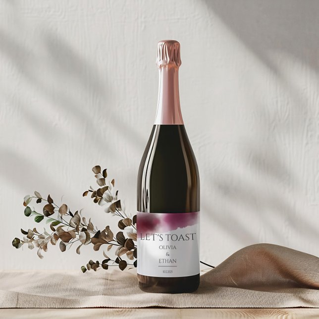 Burgundy Watercolor Wedding - Elegant  Sparkling Wine Label (Creator Uploaded)