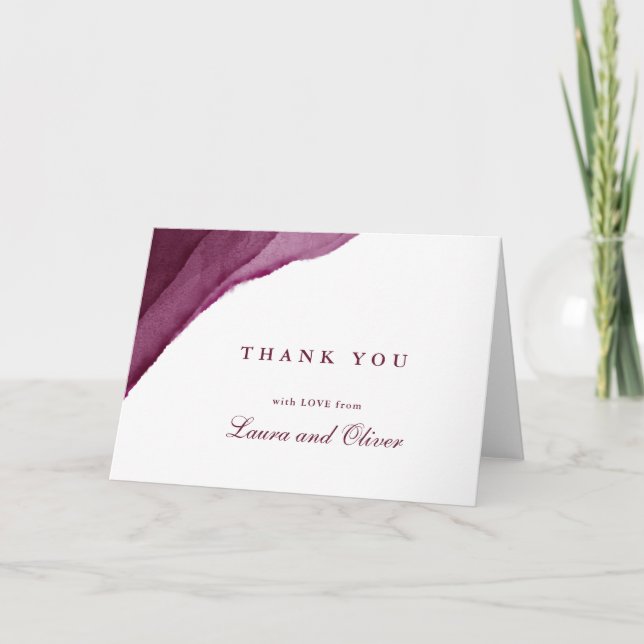 Burgundy Watercolor Wedding Thank You Cards (Front)