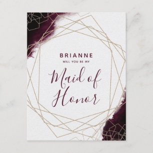 Burgundy Watercolor Will You Be My Maid of Honour Invitation