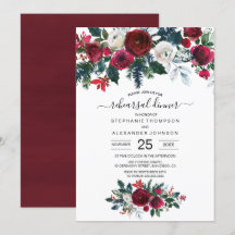 Burgundy Watercolor Winter Flowers Wedding