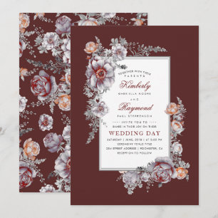 Burgundy Watercolors Vintage Floral Wedding Invitation