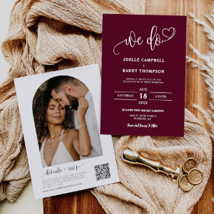 Burgundy We Do Boho Wedding QR Code Arch Photo   Invitation