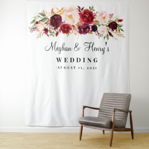 Burgundy Wedding Backdrop, Photo Booth Prop Tapestry