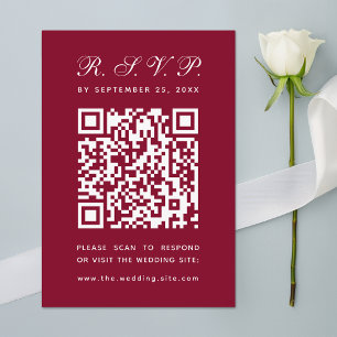 Burgundy Wedding Big QR Code Simple Calligraphy RSVP Card