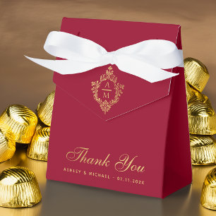 Burgundy Wedding Crest Faux Gold Vintage Thank You Favor Box