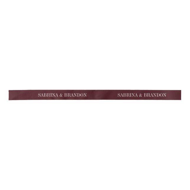 Burgundy Wedding Custom Names Pattern Satin Ribbon (Front)