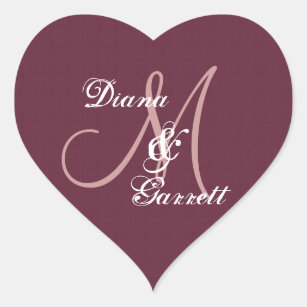 Burgundy Wedding Damask Monogram Any Initial V16 Heart Sticker