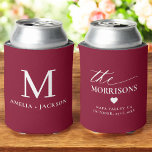 Burgundy Wedding Favour Monogram Name Heart Can Cooler<br><div class="desc">Thank your guests with this burgundy wedding favour can cooler featuring a personalized monogram, names, and a romantic heart detail. Perfect for elegant, rustic, and fall weddings, this deep wine-toned design serves as both a stylish keepsake and a practical favour. Customizable with initials, names, date, and location, it’s a timeless...</div>