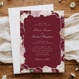 Burgundy Wedding Hydrangea Fall Winter Floral Invitation