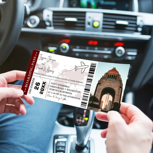 Burgundy Wedding invitation Boarding pass ticket (Creator Uploaded)