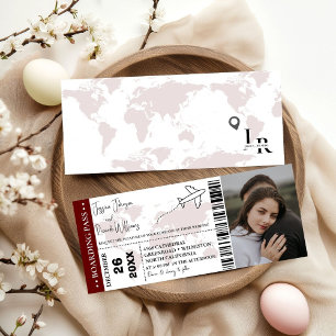 Burgundy Wedding invitation Boarding pass ticket