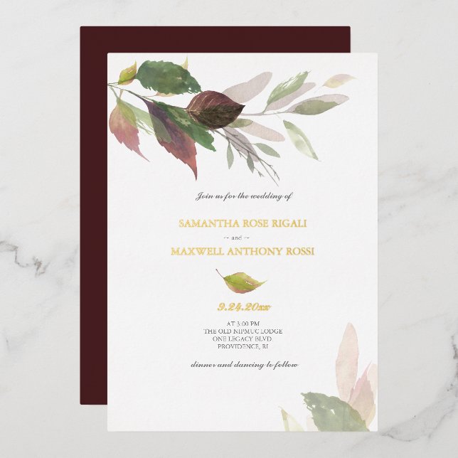 Burgundy Wedding Invitations for Fall (Front/Back)