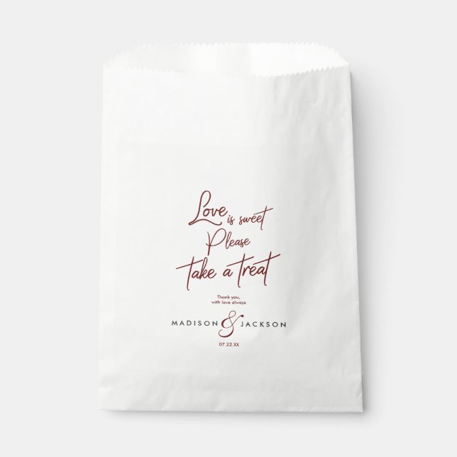 Burgundy Wedding Love is Sweet Take a Treat Favour Bag (Front)