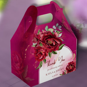Burgundy wedding maroon flowers modern arch  favor box