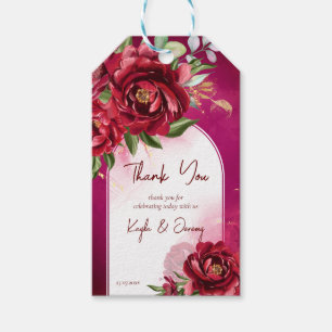 Burgundy wedding maroon flowers modern arch  gift tags