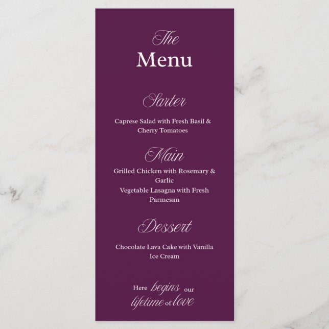 Burgundy Wedding Menu Card for Dinner parties (Front)