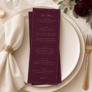 Burgundy Wedding Menu Card Formal Reception