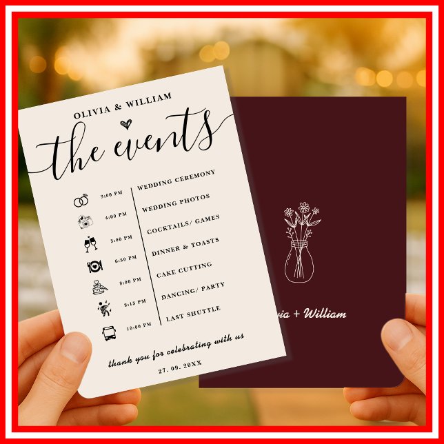 Burgundy Wedding Order of Events Program (Creator Uploaded)