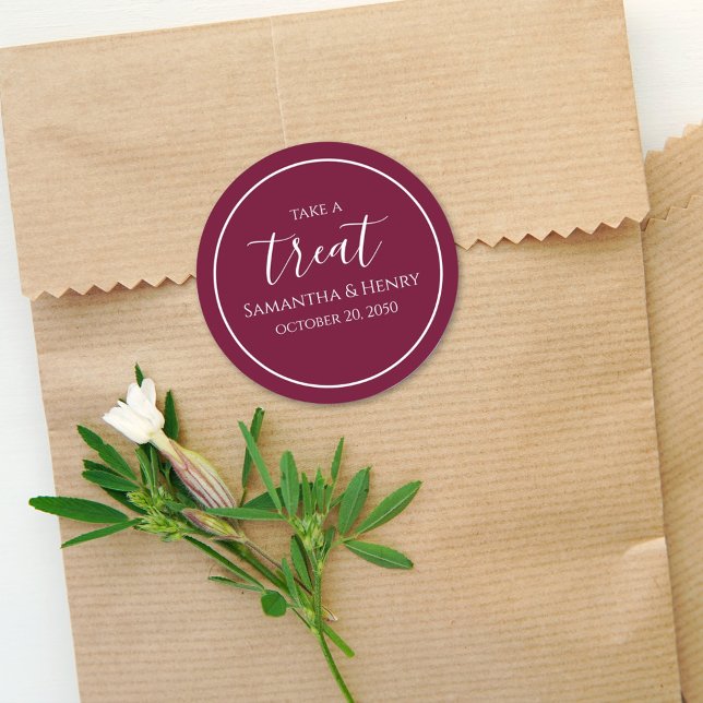 Burgundy Wedding Party Favour Custom  Classic Round Sticker (Creator Uploaded)